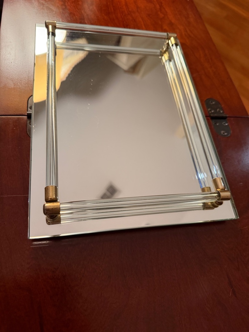 Vintage glass and brass Accent Vanity Mirror Tray - Picture 2 of 3